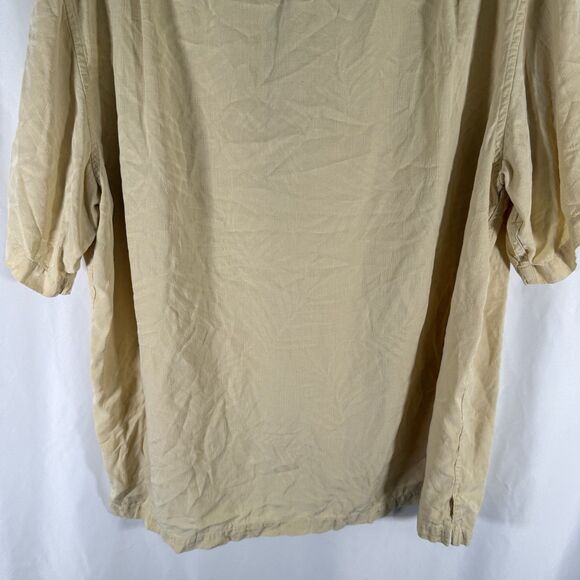 Claiborne Hawaiian 100% Silk Shirt Men's XL Solid Yellow Button Up Short Sleeve - Picture 10 of 10